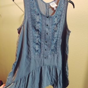 Dusty blue floral tank top blouse